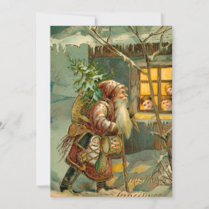 Old World Father Christmas in Snow with Gifts Holiday Card
