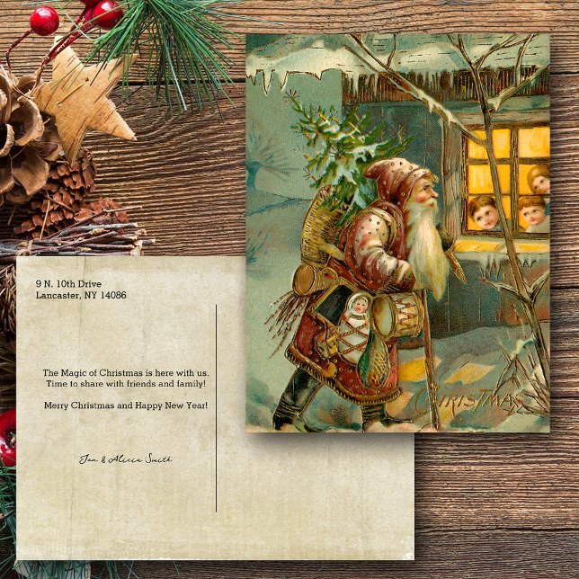Old World Father Christmas in Snow with Gifts Holiday Postcard (Creator Uploaded)