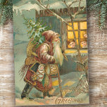 Old World Father Christmas in Snow with Gifts Tissue Paper<br><div class="desc">Charming Victorian Christmas card illustration featuring old world Father Christmas walking through the snow bringing toys and a tree to children in a cozy cottage.</div>