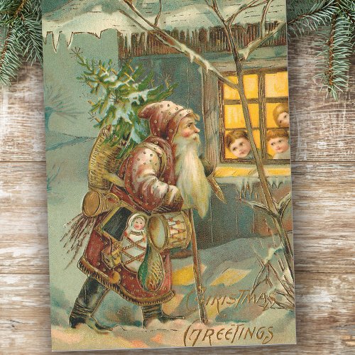 Old World Father Christmas in Snow with Gifts Tissue Paper