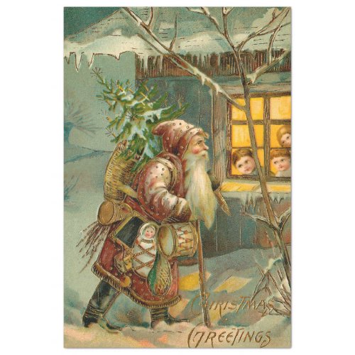 Old World Father Christmas in Snow with Gifts Tissue Paper