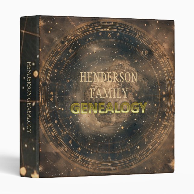 Old World Galaxy Black Genealogy Family Tree  3 Ring Binder (Front/Spine)