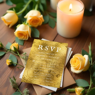 Old World Golden Charm Wedding RSVP Card