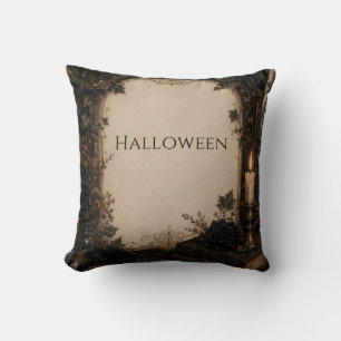 Old World Gothic Halloween Burgundy Roses, Ivy Throw Pillow