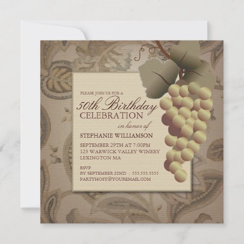 Old World Grapes Wine Themed Birthday Party Invitation