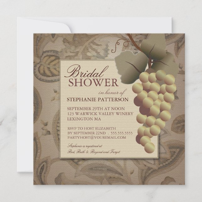 Old World Grapevine Wine Bridal Shower Invitation (Front)
