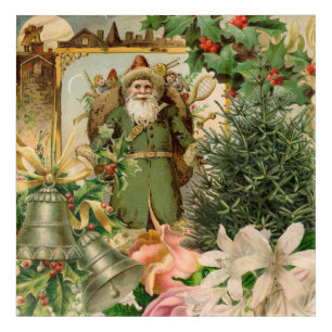 Old World Green Santa Christmas Collage Antique  Acrylic Print