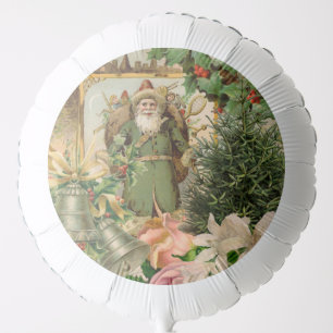 Old World Green Santa Christmas Collage Antique Balloon