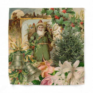 Old World Green Santa Christmas Collage Antique Bandana