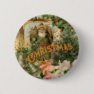 Old World Green Santa Christmas Collage Antique  Button