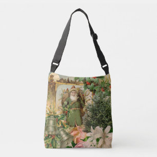 Old World Green Santa Christmas Collage Antique  Crossbody Bag