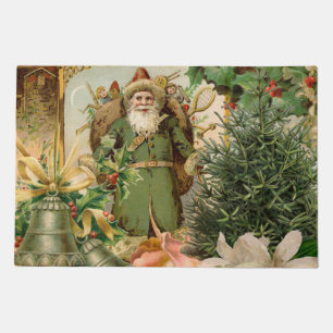 Old World Green Santa Christmas Collage Antique  Doormat