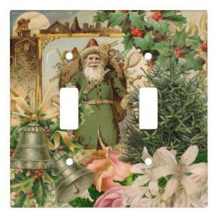Old World Green Santa Christmas Collage Antique Light Switch Cover