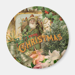 Old World Green Santa Christmas Collage Antique  Magnet