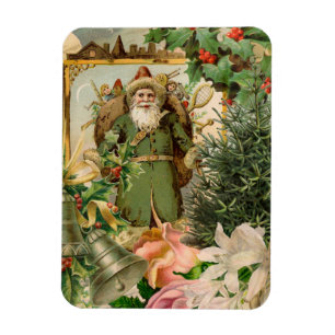 Old World Green Santa Christmas Collage Antique  Magnet