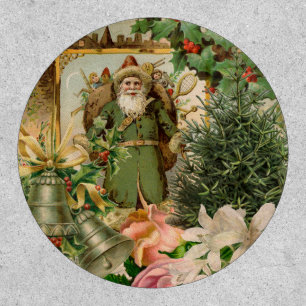 Old World Green Santa Christmas Collage Antique  Patch