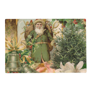 Old World Green Santa Christmas Collage Antique  Placemat