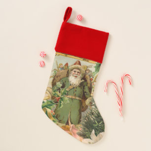 Old World Green Santa Christmas Collage Antique  Stocking