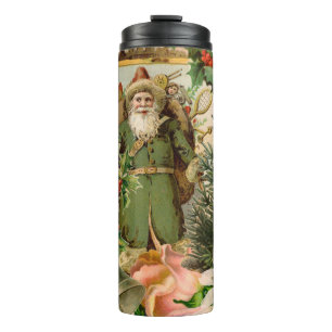 Old World Green Santa Christmas Collage Antique  Thermal Tumbler