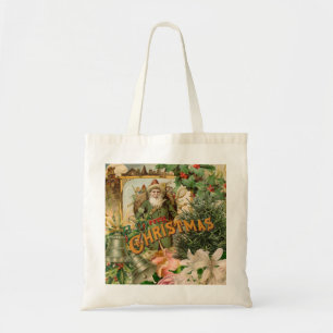 Old World Green Santa Christmas Collage Antique  Tote Bag