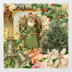 Old World Green Santa Christmas Collage Antique Window Cling