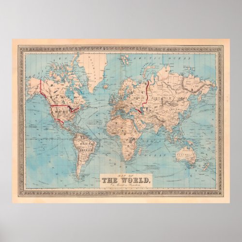 Old World Map 1876 Vintage Global Continents  Poster