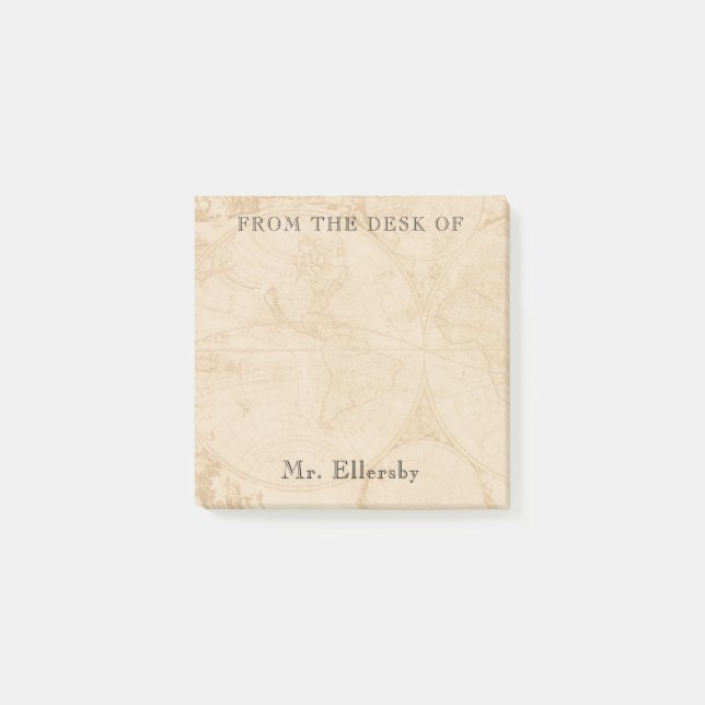 Old World Map Add Name 3x3 Post-it Notes (Front)