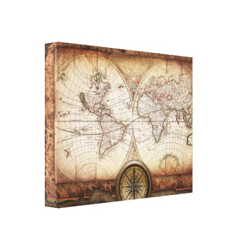 Old World Map and Compass Wrapped Canvas | Zazzle