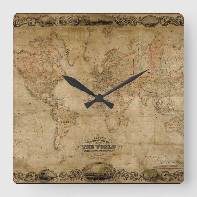 Old World Map Antique History Designer Clock (Front)