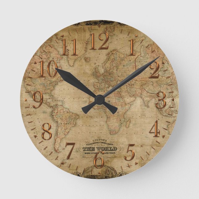 Old World Map Antique History Designer Clock (Front)