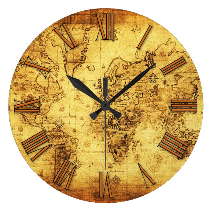 Old World Map Antique History Designer Clock