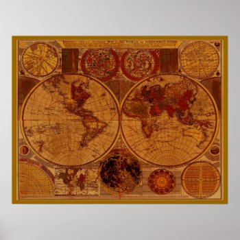 Old World Map Art Poster by EarthGifts at Zazzle