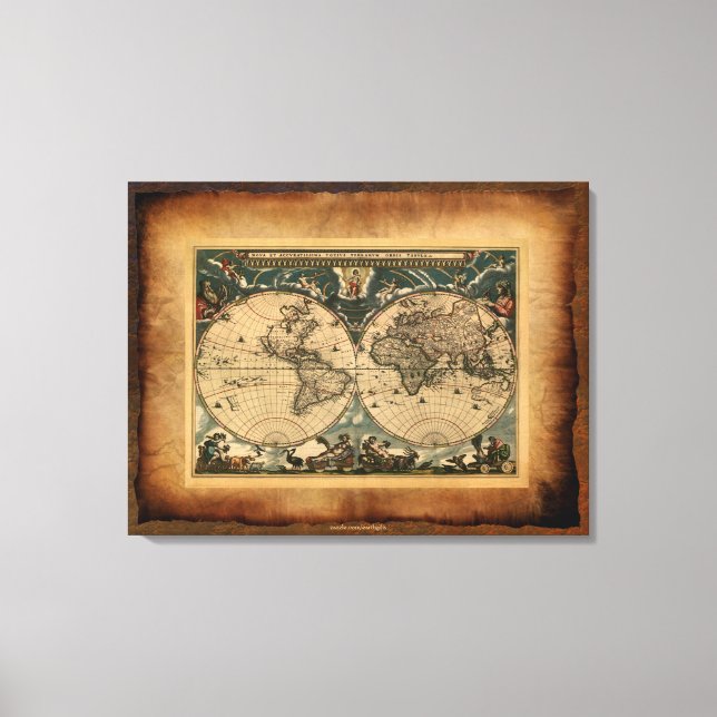 Old World Map Art Poster Canvas Print (Front)