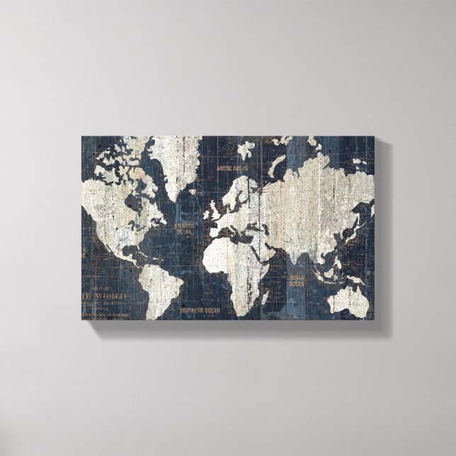 Old World Map Blue Canvas Print (Front)