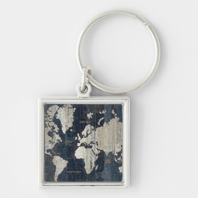 Old World Map Blue Keychain (Front)