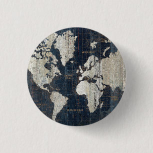Old World Map Blue Pinback Button