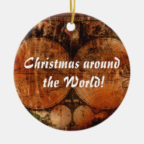 Old World Map Christmas Greetings Ceramic Ornament