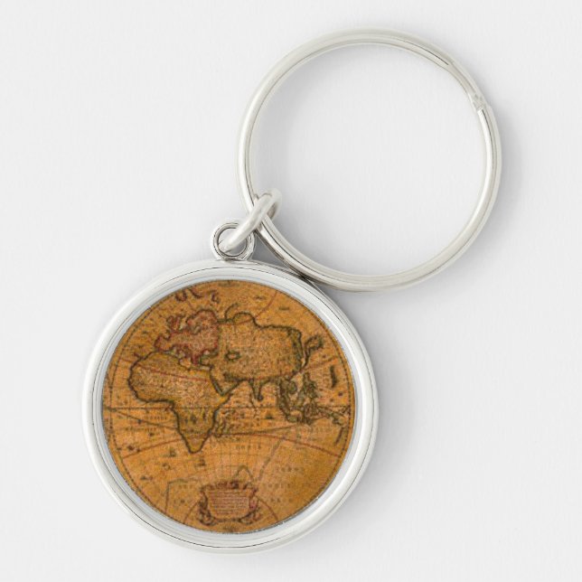 Old World Map Designer Gift Keychain (Front)