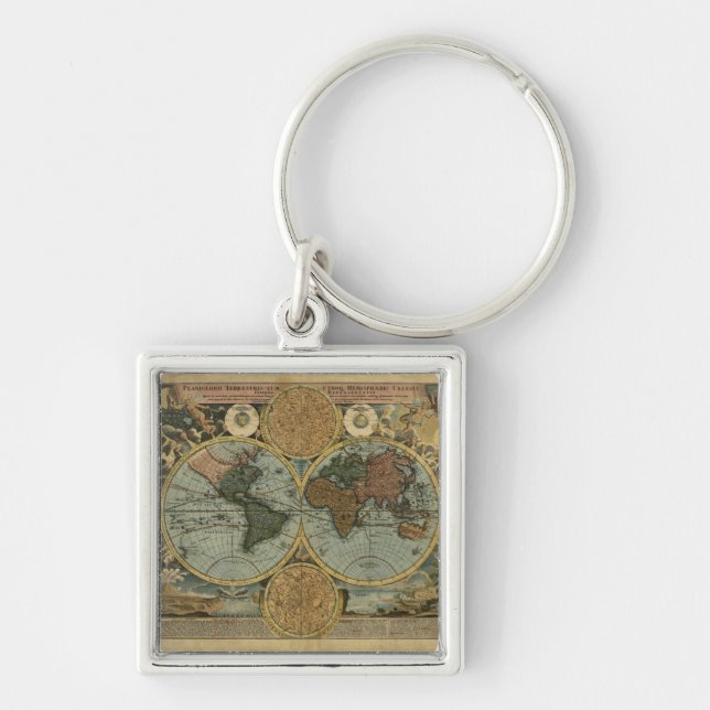 Old World Map Designer Gift Keychain (Front)
