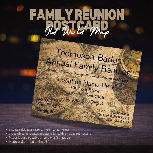 Old World Map Family Reunion Invitation Postcard