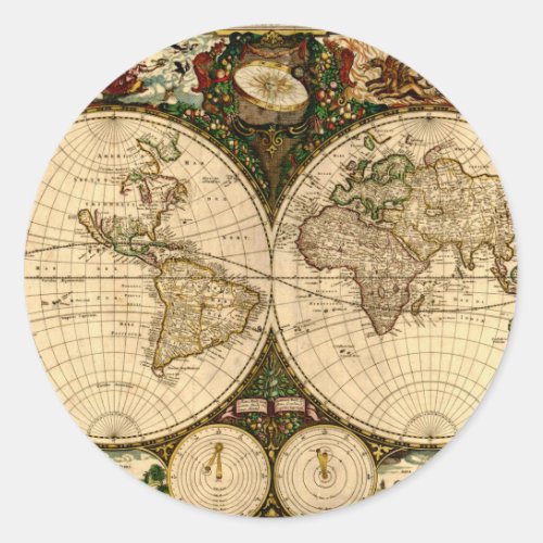 Old World Map  Gifts Classic Round Sticker
