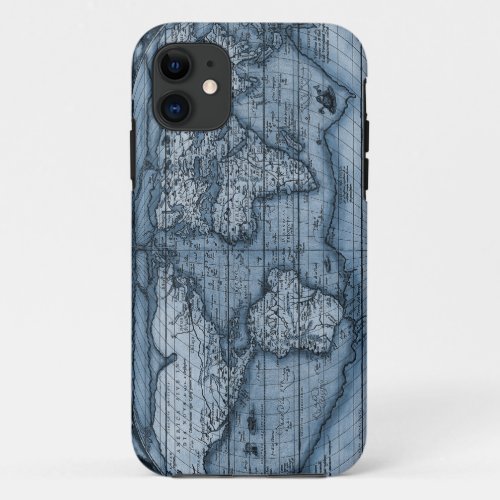 Old World Map In Blue iPhone 11 Case