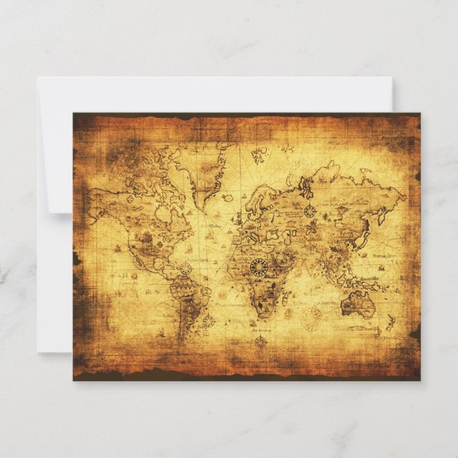 Old World Map Invitation Cards (Front)