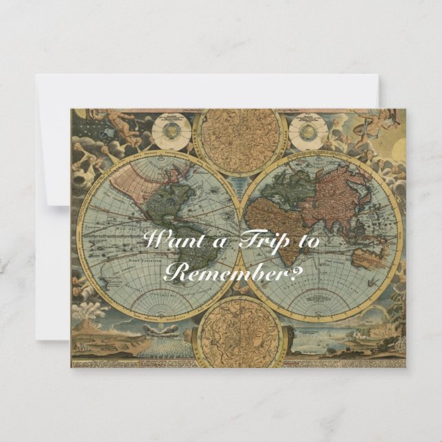 Old World Map Invitation Cards (Front)