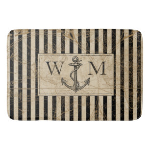 Old World Map Nautical Anchor Monogram Bath Mat