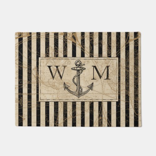 Old World Map Nautical Anchor Monogram Doormat