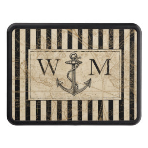 Old World Map Nautical Anchor Monogram Hitch Cover