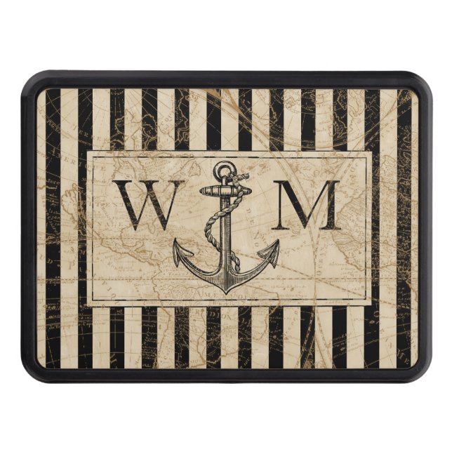 Old World Map Nautical Anchor Monogram Hitch Cover (Front)