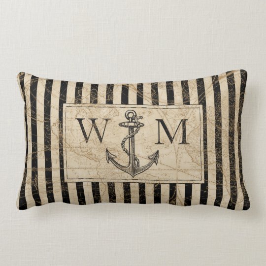 Old World Map Nautical Anchor Monogram Lumbar Pillow Zazzle Com
