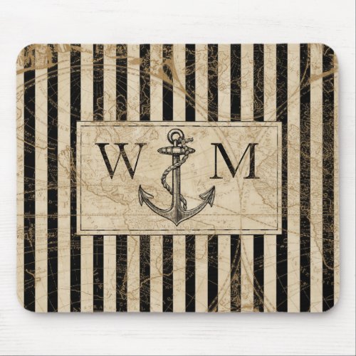 Old World Map Nautical Anchor Monogram Mouse Pad